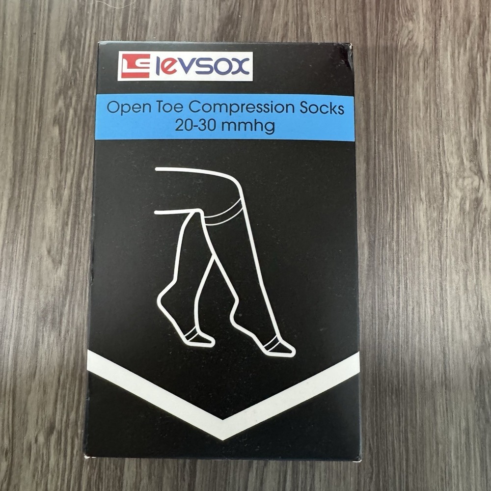 Levsox Open Toe Compression Socks 20-30 mmHg NIB Black Medical Support